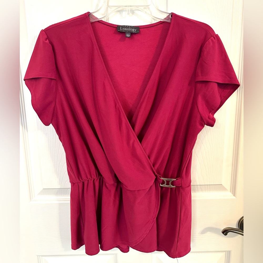 Luxology Peplum Blouse Magenta Size Large
